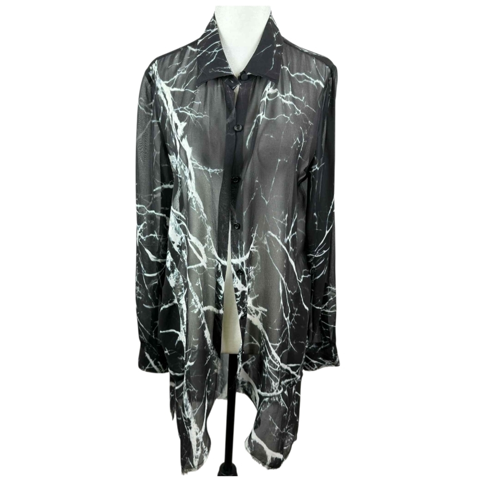 Go by Go silk Marble print Silk button down Long sleeves  oversized Blouse